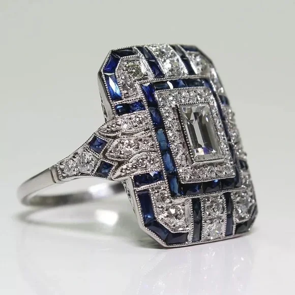 New Women’s 925 Silver Royal Blue Diamond Ring - Picture 2 of 6